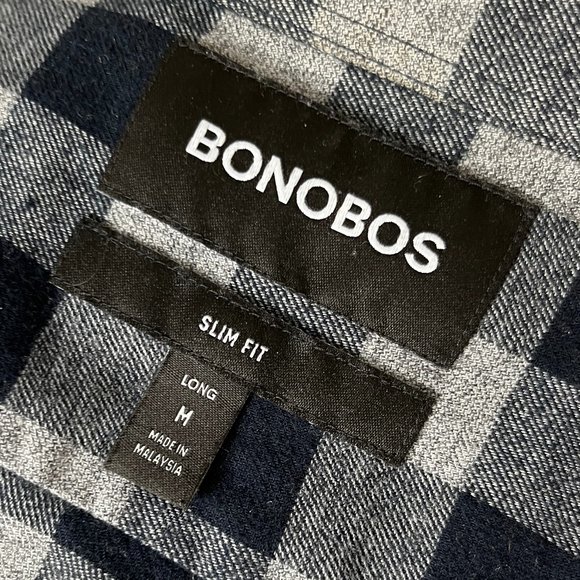 Bonobos Slim Fit Long Check Flannel Button-up Shirt In Atlas Check - Navy Beats - Picture 10 of 10